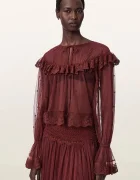 AllSaints bluză cu volane pentru femei din dantelă UNRULY SUSIE LS TEE