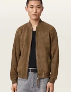 AllSaints geacă bomber pentru bărbați din piele întoarsă MORTEN