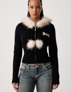 Juicy Couture pulover cu fermoar pentru femei cu vâscoză KNIT JUICY DIAMANTE WITH FUR TRIM
