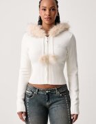 Juicy Couture pulover cu fermoar pentru femei cu vâscoză KNIT JUICY DIAMANTE WITH FUR TRIM