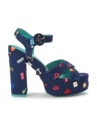 Kurt Geiger London sandale cu toc înalt Embroidery Platform Navy Canvas