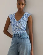 Lauren Ralph Lauren bluză cu volane pentru femei din bumbac
