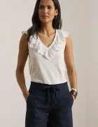 Lauren Ralph Lauren bluză cu volane pentru femei din bumbac