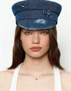 RUSLAN BAGINSKIY căciulă pentru femei din denim Distressed Baker Boy Cap