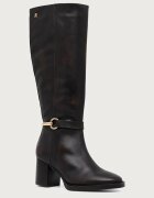 Tommy Hilfiger cizme cu toc pentru femei din piele TH STUD HEEL RIDING KNEE BOOT