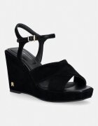 Tommy Hilfiger sandale wedges din piele întoarsă SUEDE WRAPPED HIGH WEDGE