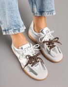 888 Sneakers și Teniși Clasici Argintii cu Șireturi Suplimentare Nilarisea