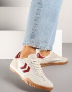 888 Sneakerși Bej și Roșii în Stilul Adidașilor Clasici cu Cusături Decorative Mepnia