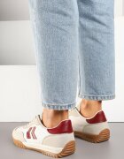 888 Sneakerși Bej și Roșii în Stilul Adidașilor Clasici cu Cusături Decorative Mepnia