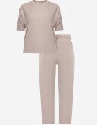 ab. ambitonfly Compleu Bej Din Bumbac Oversize Tricou și Pantaloni Azilane