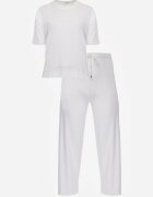 ab. ambitonfly Set Alb din bumbac Stil Oversize Tricou și Pantaloni Azilane