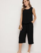 ab. ambitonfly Set Negru Tricou fără Mâneci cu nasturi și Pantaloni Lejeri 3/4 Ravialle