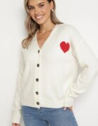 acajo Cardigan Alb cu nasturi cu inimă Miathenae