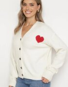 acajo Cardigan Alb cu nasturi cu inimă Miathenae