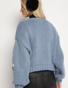 acajo Cardigan Albastru cu Model Floral închis cu Agrafa Decorativă Patinită