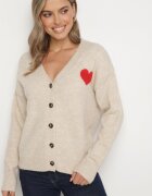 acajo Cardigan Bej cu nasturi cu inimă Miathenae