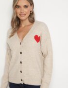 acajo Cardigan Bej cu nasturi cu inimă Miathenae
