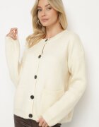 acajo Cardigan Bej deschis Clasic din lână cu nasturi Xesaltia