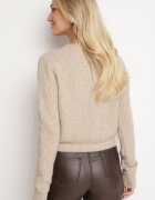 acajo Cardigan Bej Deschis cu Lână Decorat cu Flori Metalice Zemilaine