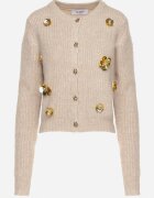 acajo Cardigan Bej Deschis cu Lână Decorat cu Flori Metalice Zemilaine