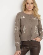 acajo Cardigan Bej deschizibil din lână decorat cu broderii Nelzara