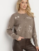 acajo Cardigan Bej deschizibil din lână decorat cu broderii Nelzara