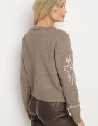 acajo Cardigan Bej deschizibil din lână decorat cu broderii Nelzara