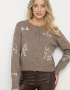acajo Cardigan Bej deschizibil din lână decorat cu broderii Nelzara