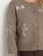 acajo Cardigan Bej deschizibil din lână decorat cu broderii Nelzara