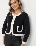 acajo Cardigan bleumarin cu Lână nasturi și Buzunare Decorative Ennavia