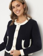 acajo Cardigan bleumarin cu Lână nasturi și Buzunare Decorative Ennavia