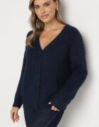 acajo Cardigan bleumarin cu nasturi cu adaos de lână finisat cu bandă elastică Ciandria
