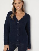 acajo Cardigan bleumarin cu nasturi cu adaos de lână finisat cu bandă elastică Ciandria