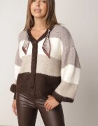 acajo Cardigan cu lână vâscoză și bumbac decorat cu eșarfă la decolteu Brettore Bej