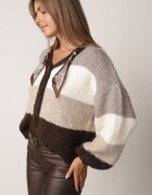 acajo Cardigan cu lână vâscoză și bumbac decorat cu eșarfă la decolteu Brettore Bej