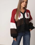 acajo Cardigan cu lână vâscoză și bumbac decorat cu eșarfă la decolteu Brettore Roșu