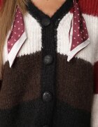 acajo Cardigan cu lână vâscoză și bumbac decorat cu eșarfă la decolteu Brettore Roșu