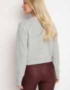 acajo Cardigan Deschis Gri cu Lână Decorat cu Flori Metalice Zemilaine