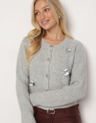 acajo Cardigan Deschis Gri cu Lână Decorat cu Flori Metalice Zemilaine