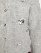 acajo Cardigan Deschis Gri cu Lână Decorat cu Flori Metalice Zemilaine