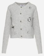 acajo Cardigan Deschis Gri cu Lână Decorat cu Flori Metalice Zemilaine