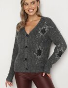 acajo Cardigan deschis gri închis decorat cu broderie florală