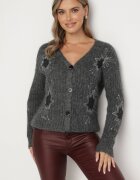 acajo Cardigan deschis gri închis decorat cu broderie florală