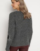 acajo Cardigan deschis gri închis decorat cu broderie florală