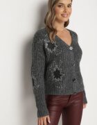 acajo Cardigan deschis gri închis decorat cu broderie florală