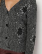acajo Cardigan deschis gri închis decorat cu broderie florală