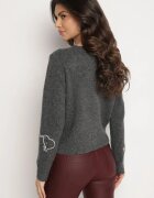 acajo Cardigan Gri cu Nasturi din Lână Decorat cu Broderii Nelzara