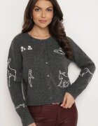 acajo Cardigan Gri cu Nasturi din Lână Decorat cu Broderii Nelzara