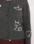 acajo Cardigan Gri cu Nasturi din Lână Decorat cu Broderii Nelzara