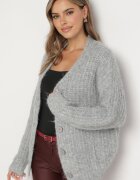 acajo Cardigan Gri Deschis cu Nasturi cu Adaos de Lână cu Manșete și Tiv Rebrate Ciandria